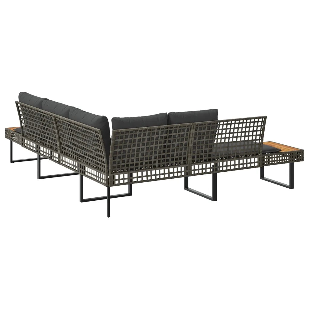 Divano da Giardino con Cuscini a L-Sofa da Giardino-Divano da esterno Grigio Polyrattan e Acacia