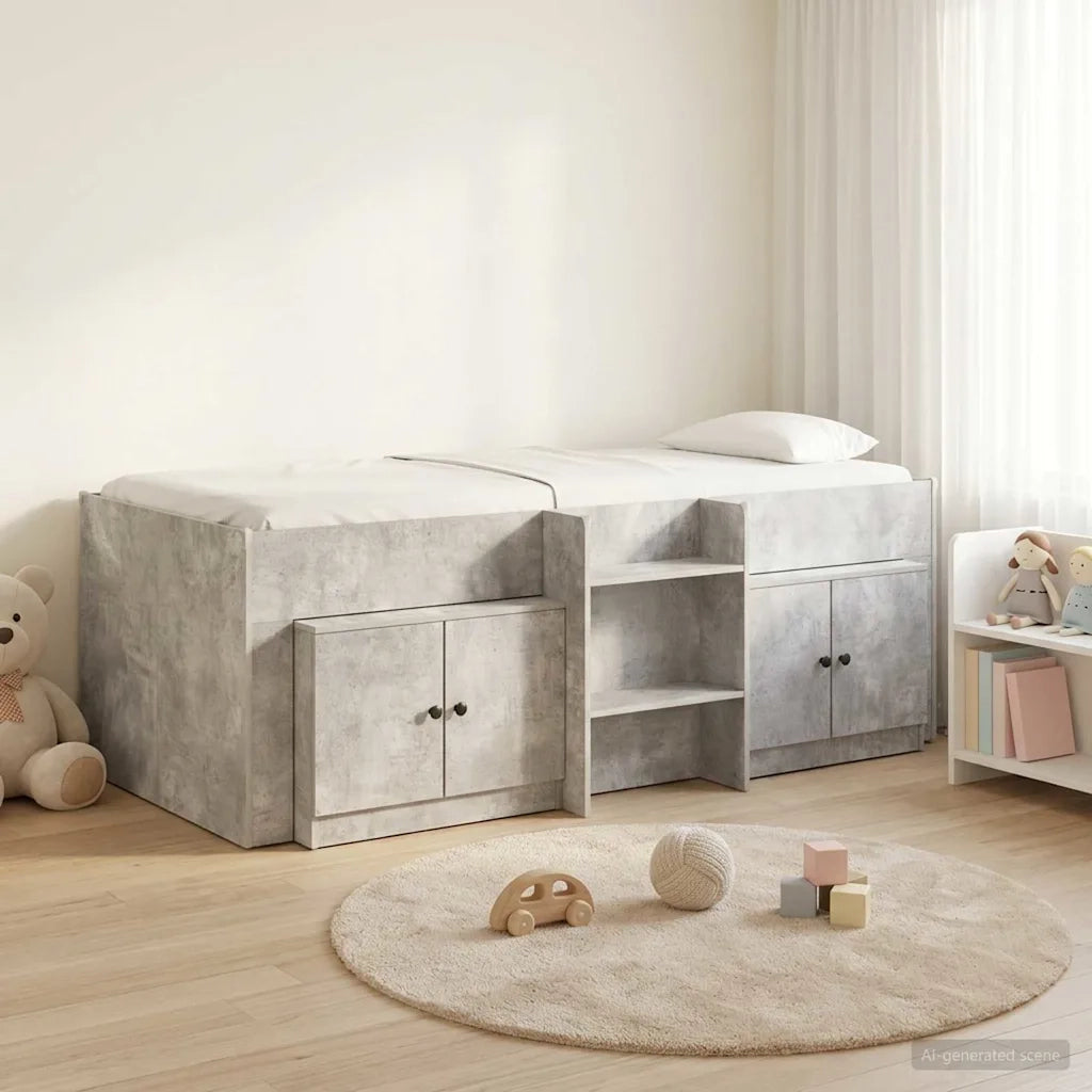 Struttura Letto Loft con Mobile con porta 3 pz Grigio Cemento 3423377