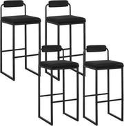4x Sgabelli da Bar con Poggiapiedi, Sedie Alte con Schienale, Design Moderno, Sgabelli da Cucina Imbottiti in Velluto e Metallo, Nero BH343sz-4