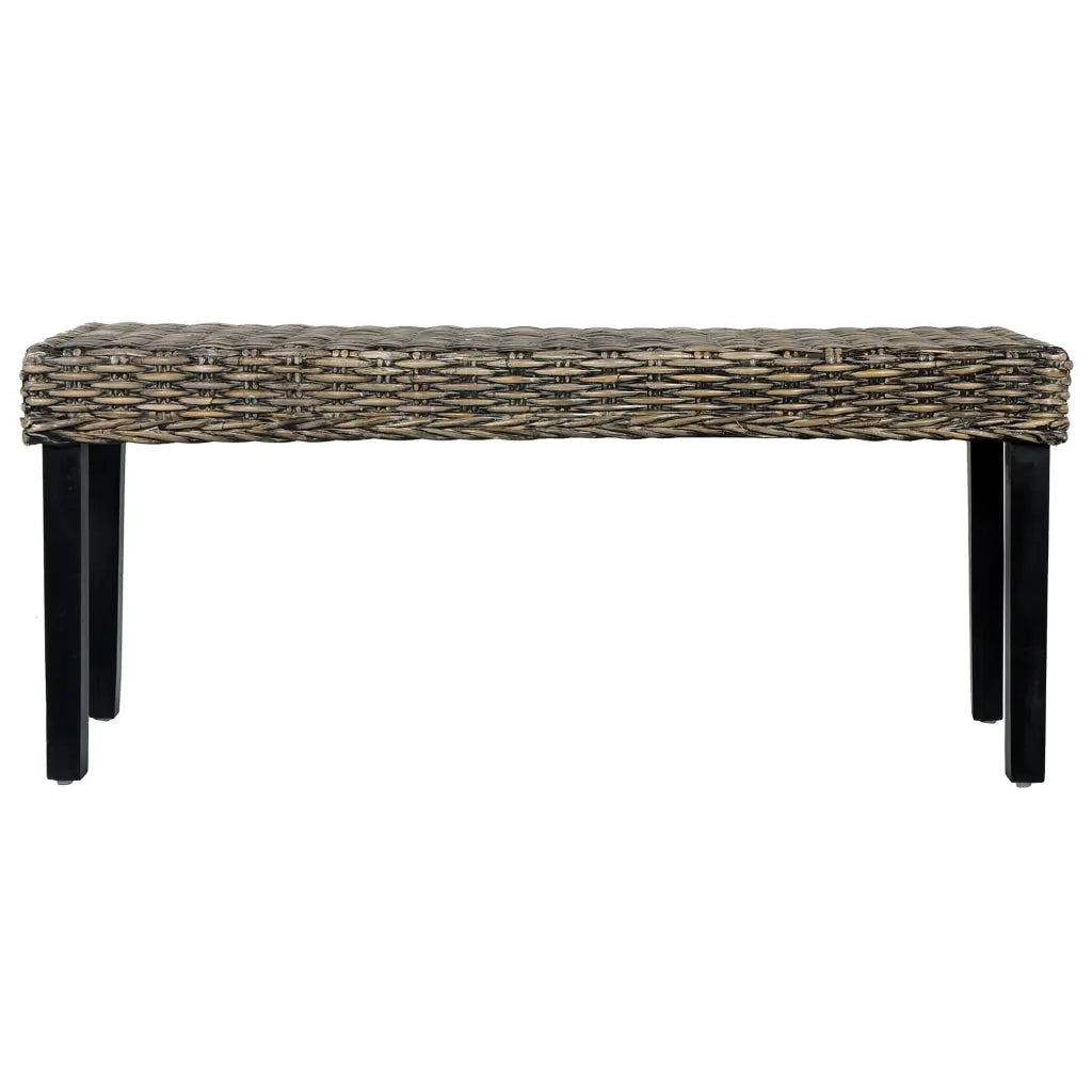 Panca 110 cm Nera in Rattan Naturale Kubu e Massello di Mogano 285790