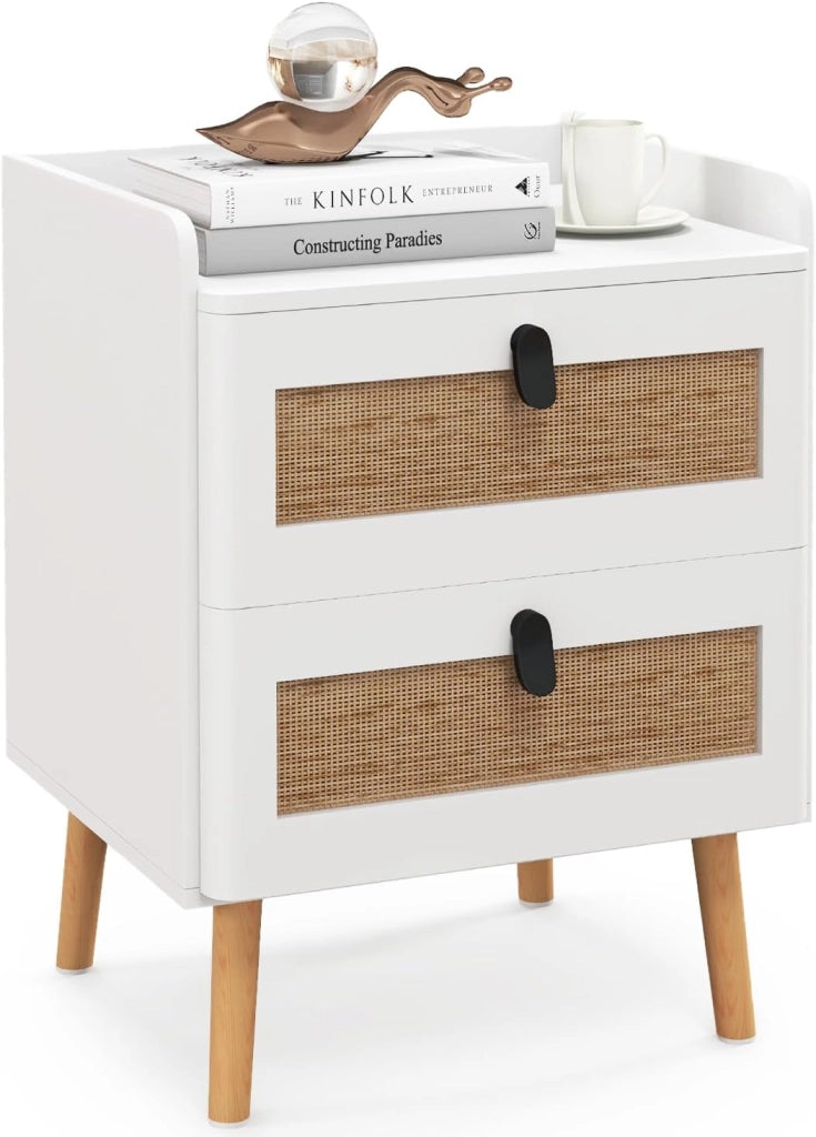 Comodino Camera da Letto con 2/3 Cassetti, Comodino Piccolo in Legno, Tavolino Lato Moderno per Soggiorno, Bianco, 45 x 40 x 57 cm (L x P x A)