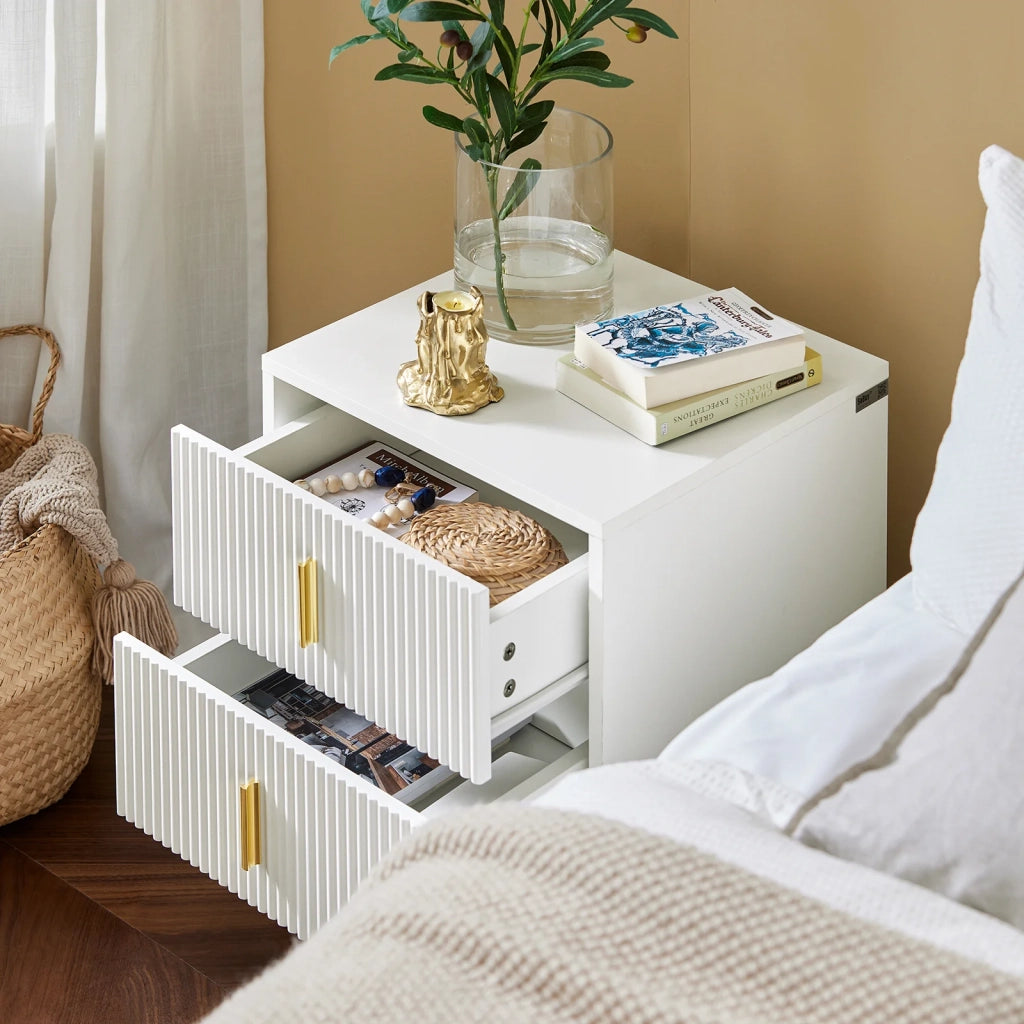 Comodini letto con cassetti Tavolino da salotto o soggiorno Tavolino telefono 40x40cm Bianco 2 cassetti FBT115-W