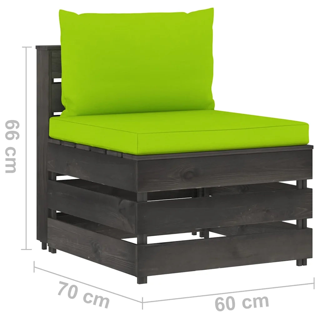 Divano componibile-Divano Centrale Modulare con Cuscini in Legno Impregnato Grigio 521453