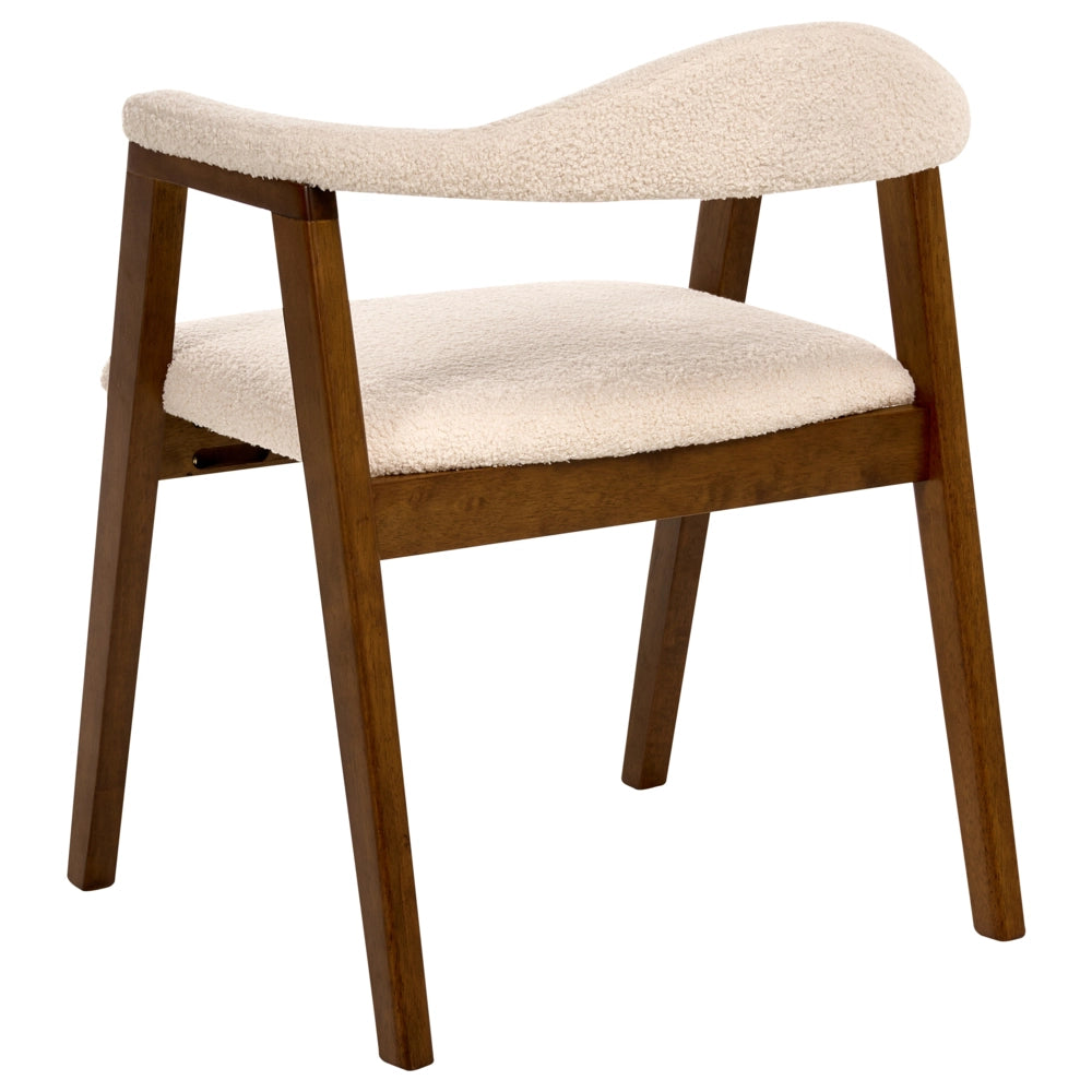 Set di 2 sedie da pranzo Marrone scuro Seduta imbottita Schienale Boucle Poliestere Gomma Struttura in legno Stile retrò Sala da pranzo