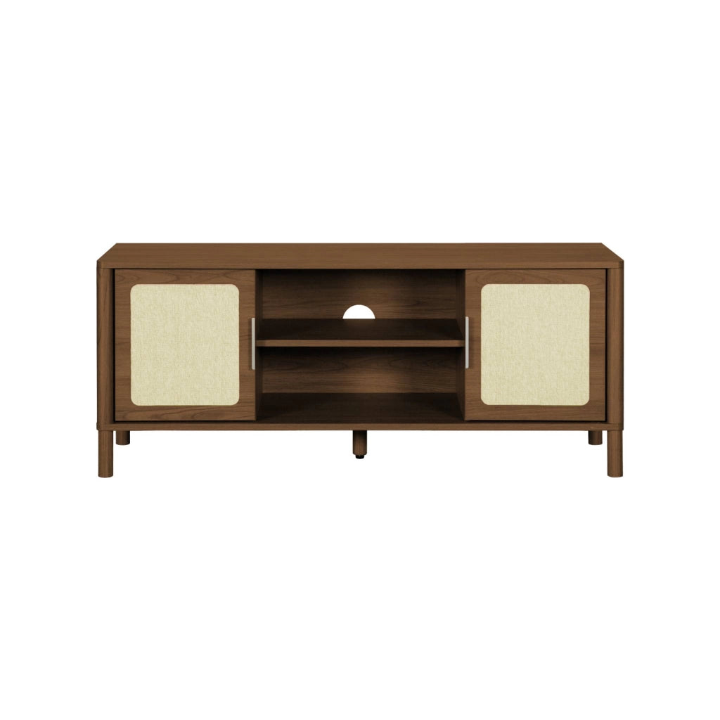Mobile tv vintage in legno e rattan con 2 ante 120cm, noce