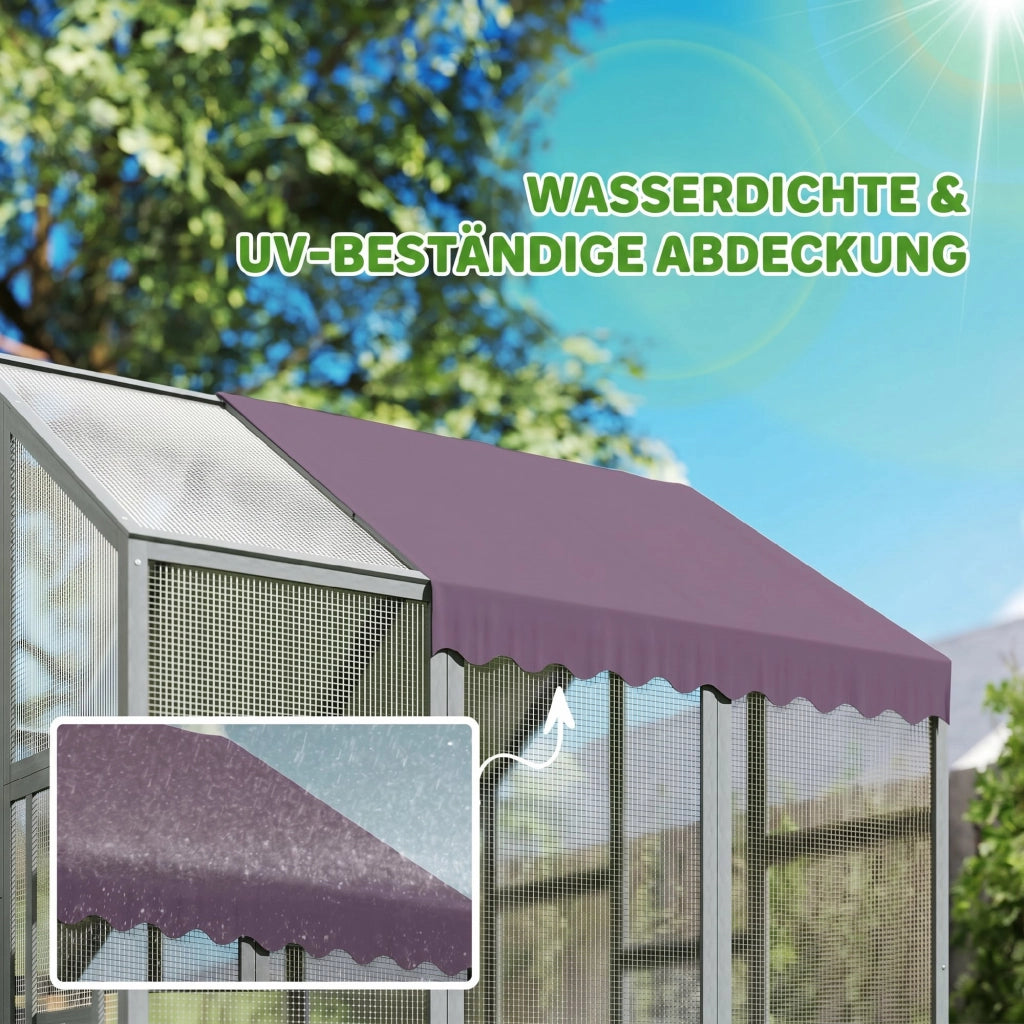 Pollame Recinto per Galline con Tetto Impermeabile 2 Nidi 2 Trespoli ¨C zephmum ¨C Grigio 170x180x180 cm