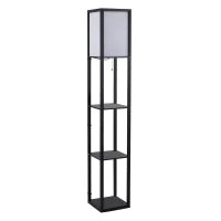 Lampada a Terra 40W con 3 Mensole Integrate e Interruttore a Pedale, Lampada Moderna in MDF e PS, 26x26x160 cm, Nero e Bianco