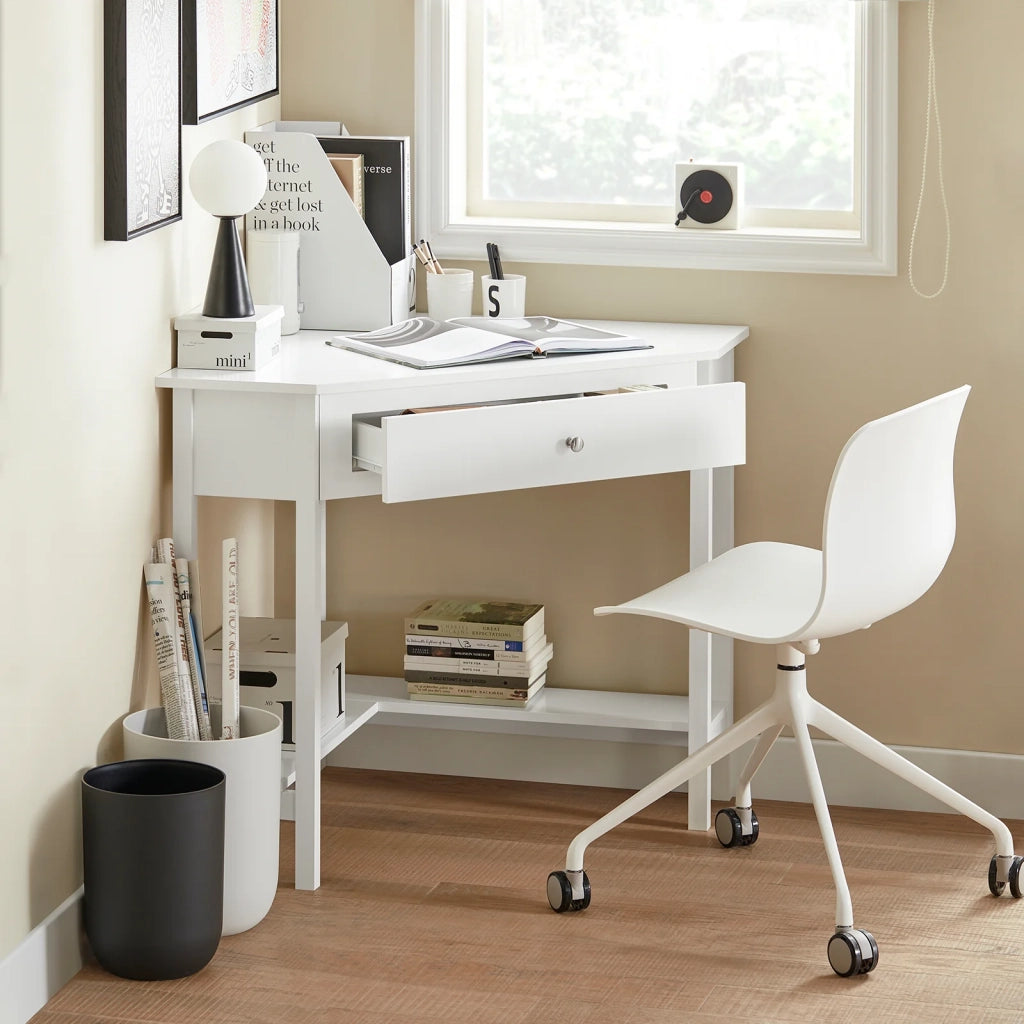 Tavolo angolare,Tavolo Consolle, con cassetto, bianco,triangolo,FWT31-W