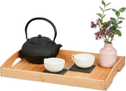 Tavolo da caffè e tè in bambù con maniglie 48x33 cm piastra da servire accessorio per la cucina naturale