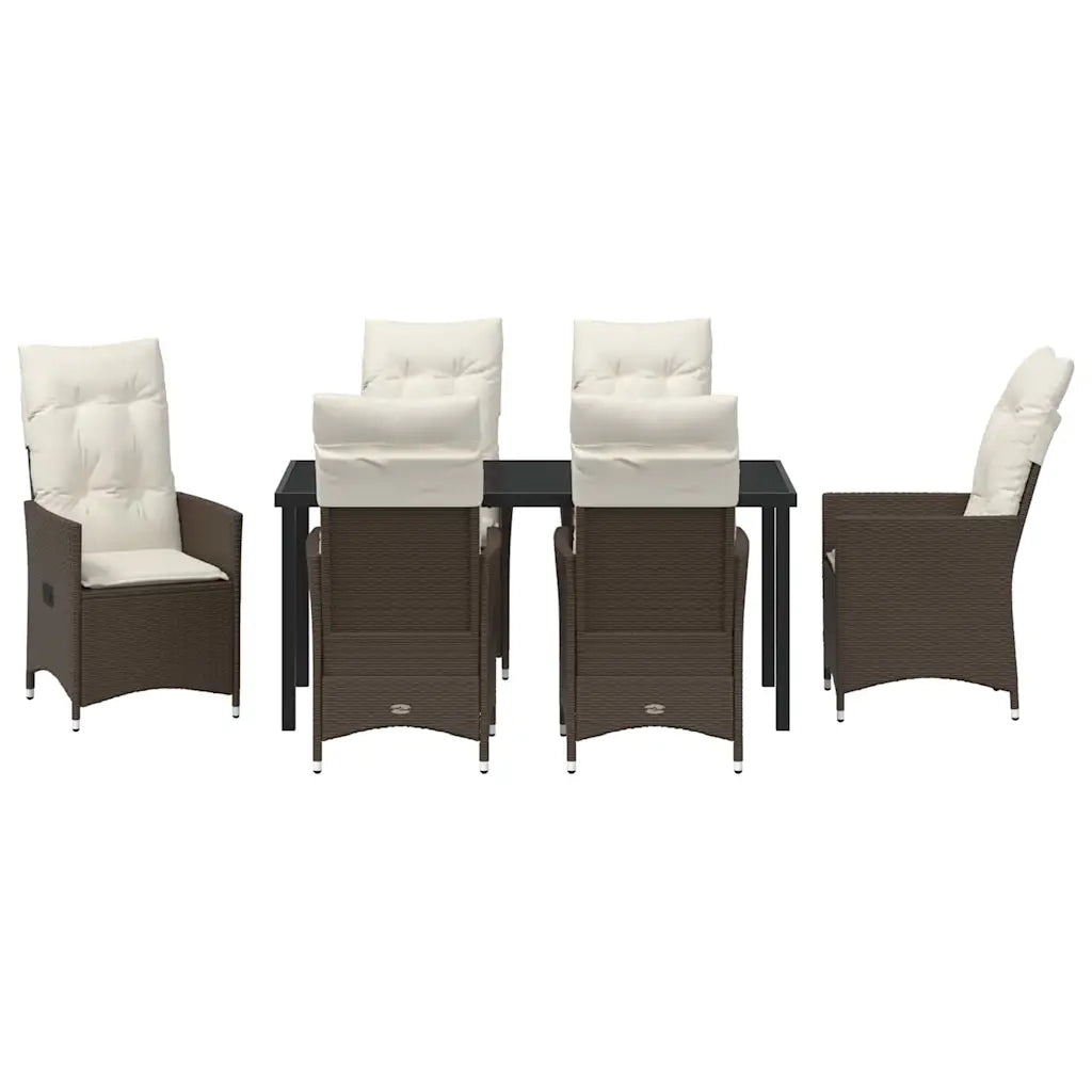 Set da Pranzo per Giardino con cuscino 7 pcs Marrone polyrattan