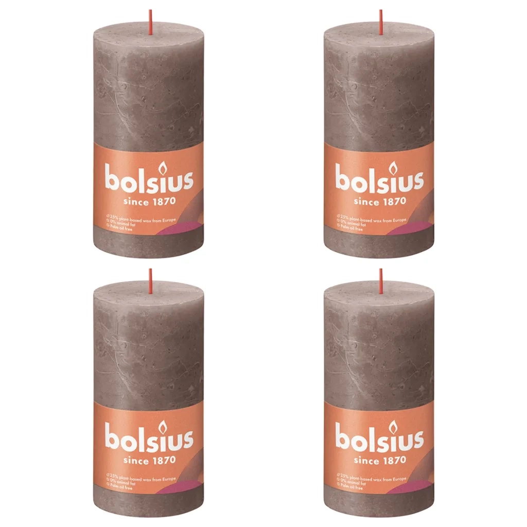 Bolsius Candele Rustiche a Colonna Shine 4 pz 130x68mm Tortora Rusticocod mxl 119913