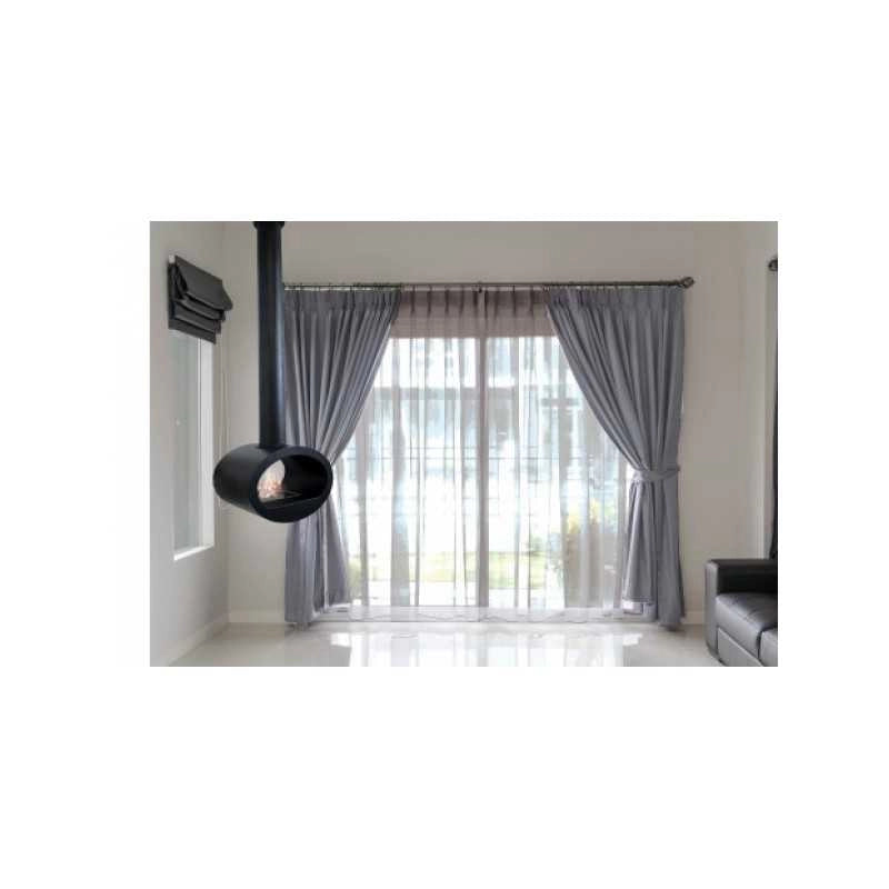 Biocamino da soffitto Cervinia Nero 2 kW – installazione a soffitto, bruciatore 1,5 L, struttura acciaio – Tecno Air System