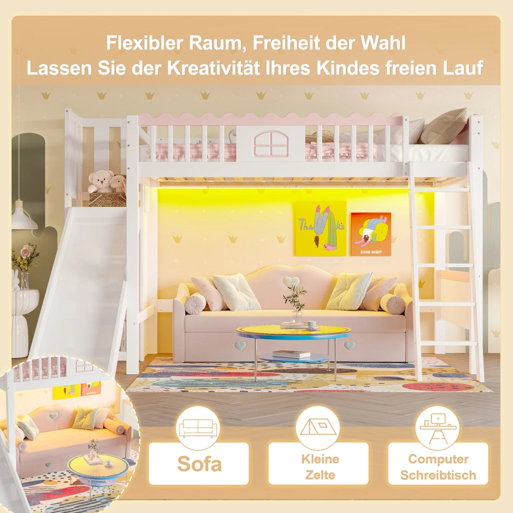 Letto a castello funzione scivolo pino 90x200 cm