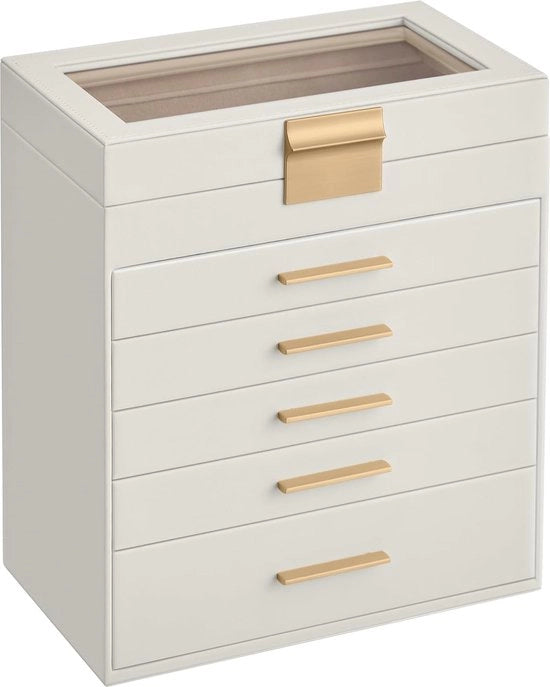 Scatola per gioielli - 16,3 x 25,1 x 29 CM - 5 ante - Bianco
