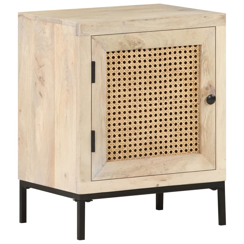 Comodino 40x30x50 cm Legno Massello di Mango e Canna Naturale 323509