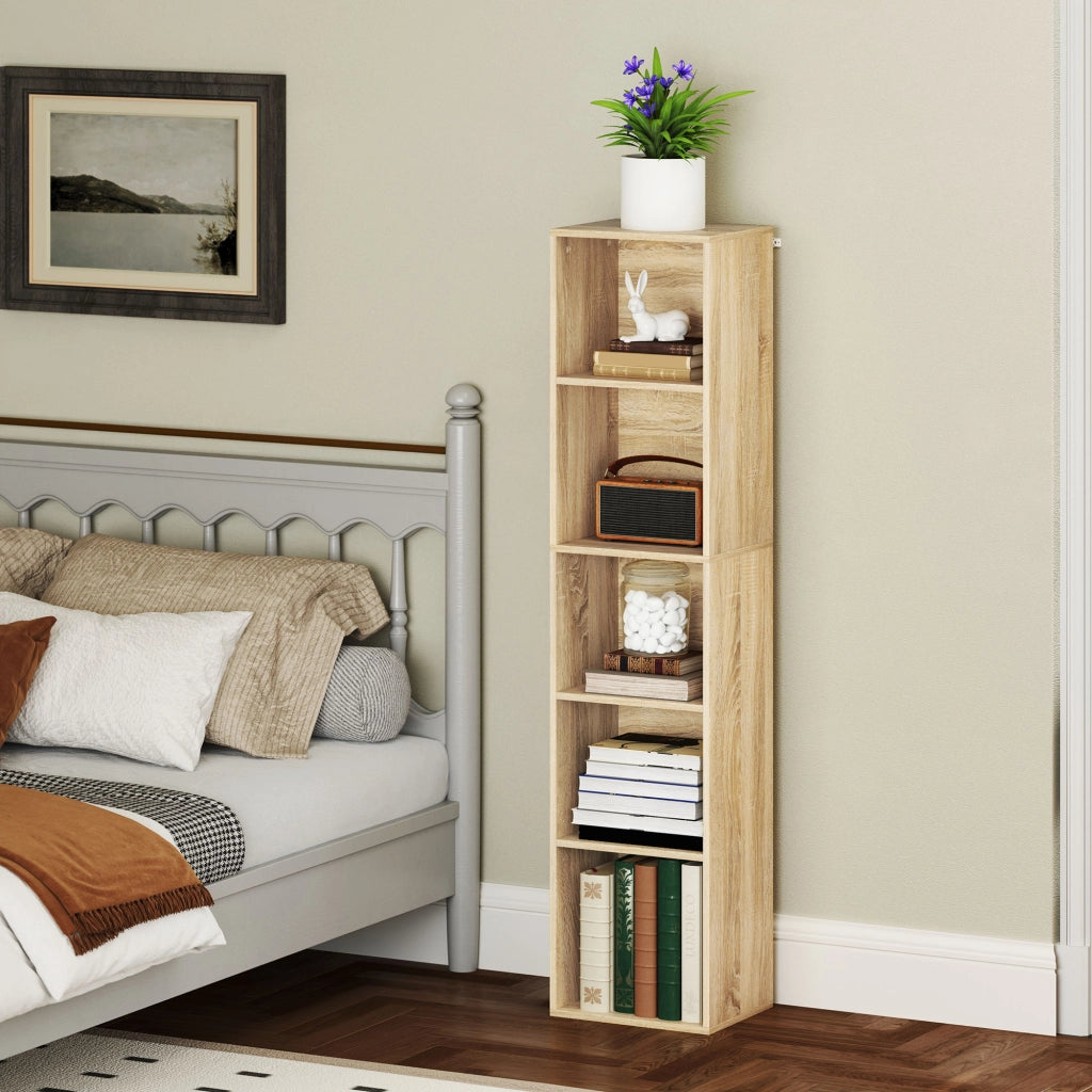 Libreria 5 livelli con ripiani regolabili ¨C zephmum ¨C 30x24x133,5cm, naturale