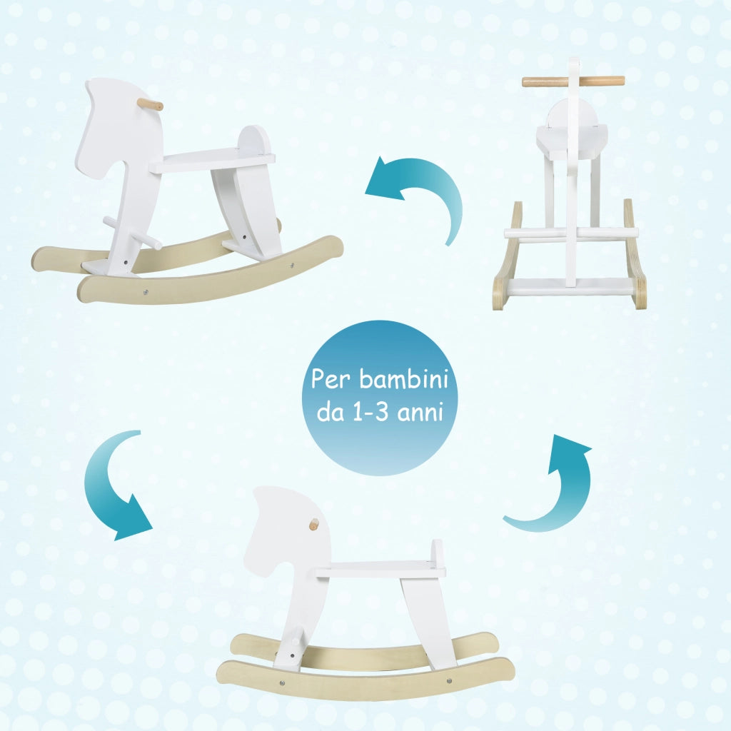 Cavallo a Dondolo in Legno per Bambini 1-3 Anni ¨C zephmum ¨C Bianco 68x26.5x48 cm