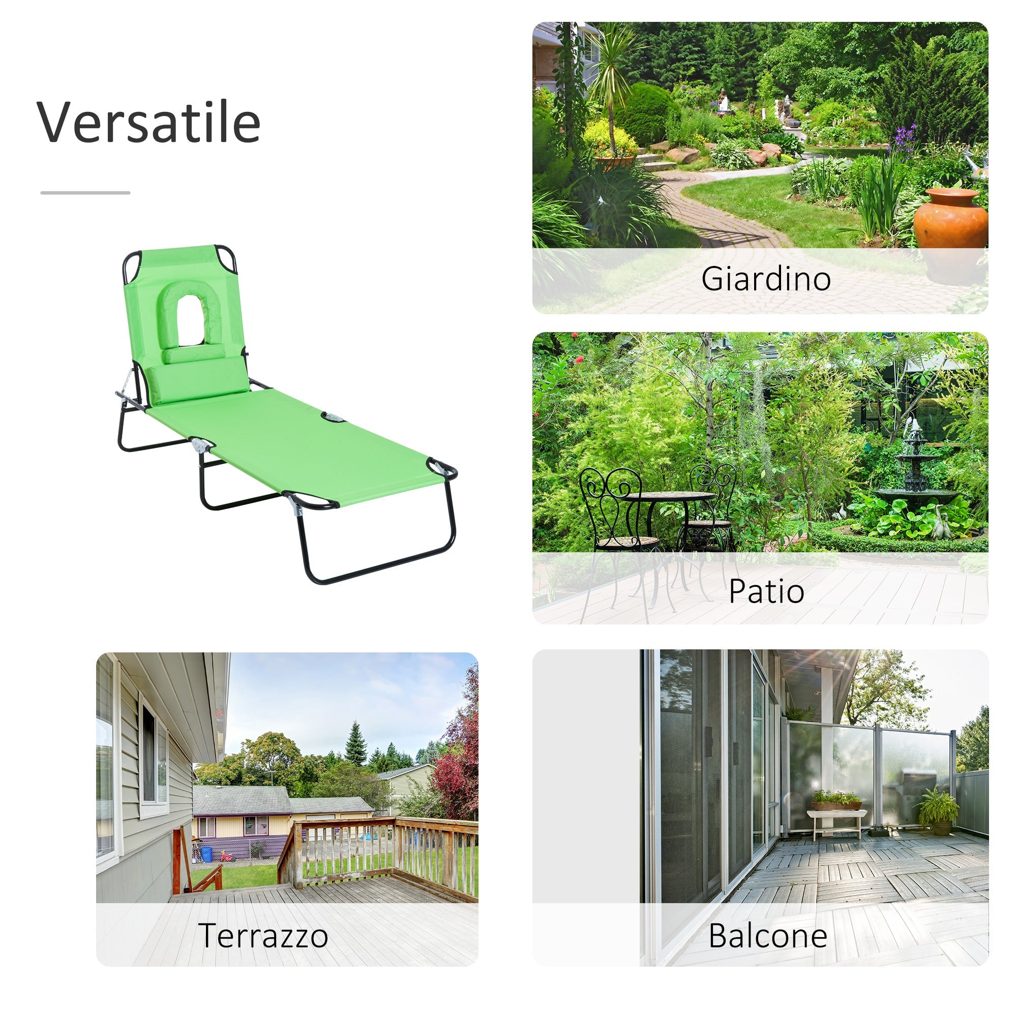 Lettino Sdraio Pieghevole 187x58x36 cm in Acciaio e Tessuto Oxford Verde