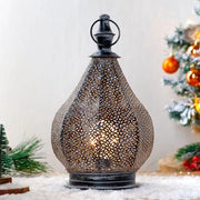 Lampada da Tavolo in Stile Marocchino - 29cm Alto - Alimentata da Batteria - Lampada Senza Fili con LED Lampada Edison - Per Casa Salotto Giardino Cortile Patio Feste - Interno Esterno - Nero.