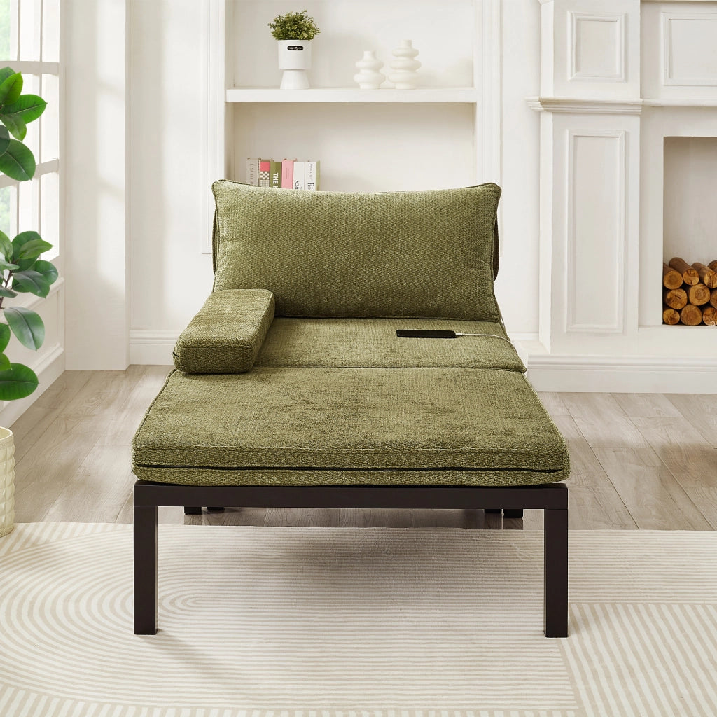 DIVANO LETTO pieghevole singolo 98x82x16 cm Velluto Verde USB Type-C