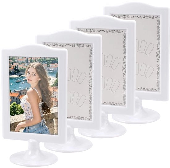 Supporto Fotografico Bicchiere Doppio 4 Pezzi - Supporti Fotografici 4x6 Pollici - Supporti per Disegni - Plastica - Bianco - Per Matrimoni/Feste - Supporto per Foto