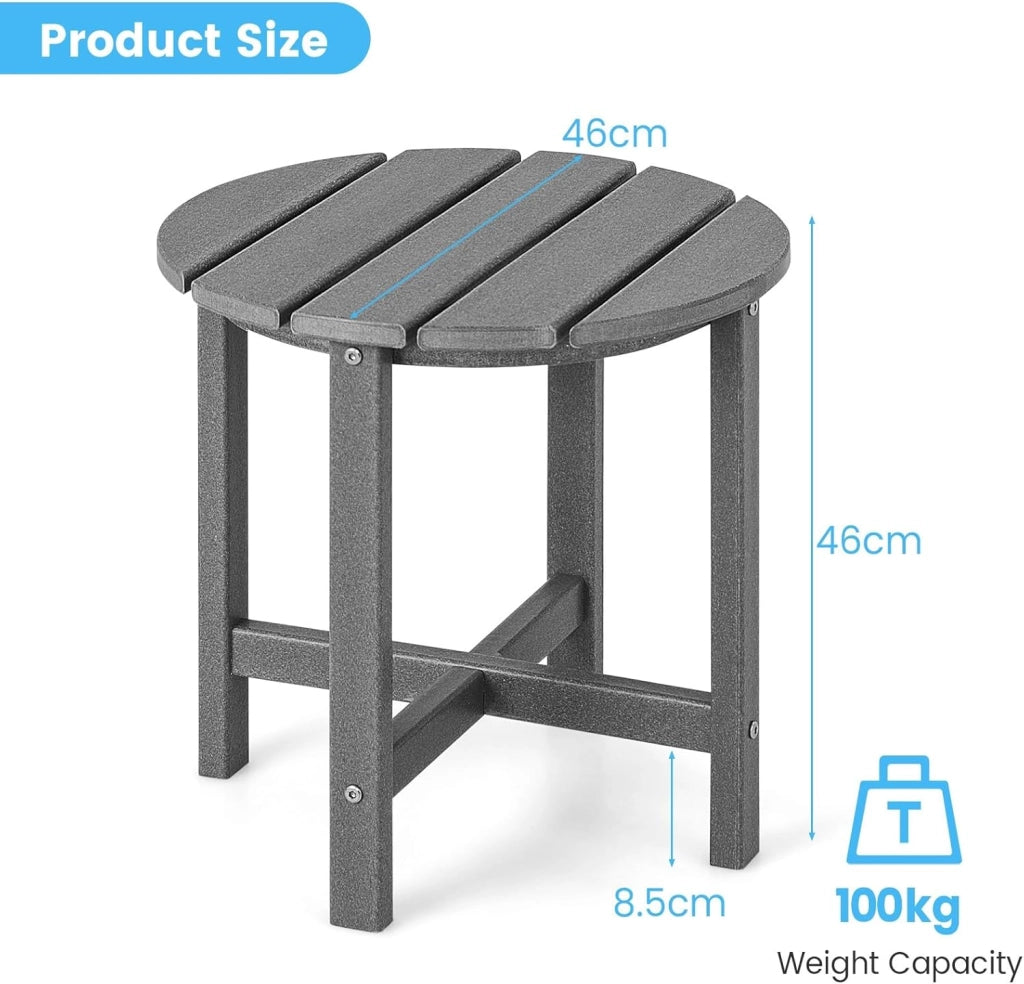 Tavolino rotondo piccolo da patio, tavolino da esterno in HDPE con capacità di carico di 100 kg, tavolo da giardino per interni ed esterni (grigio)
