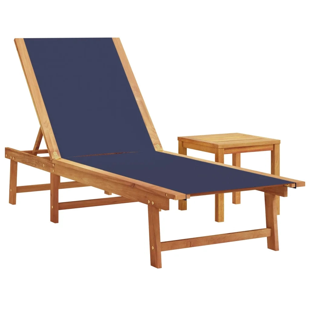 Lettini Prendisole 2 pz con Tavolo Blu Legno Acacia e Textilene 3279254