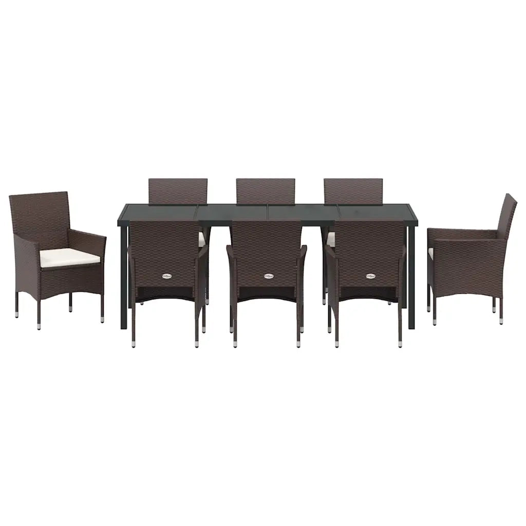 Set da Pranzo per Giardino con cuscino 9 pcs Marrone polyrattan 3379750