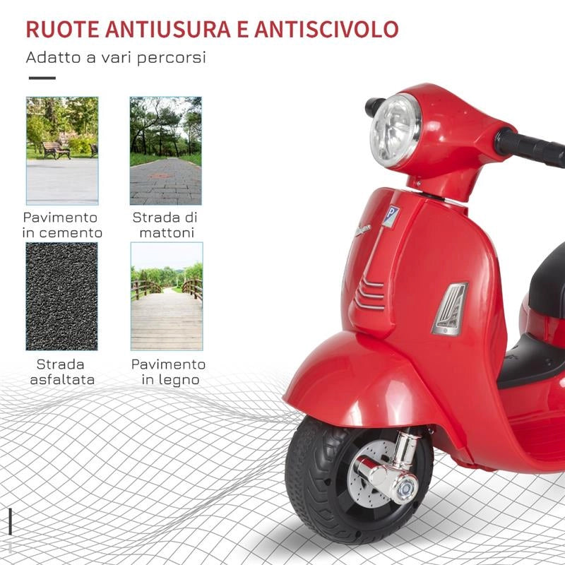 VESPA ELETTRICA PER BAMBINI CON BATTERIA 6V FARI E CLACSON 18-36 MESI ROSSA