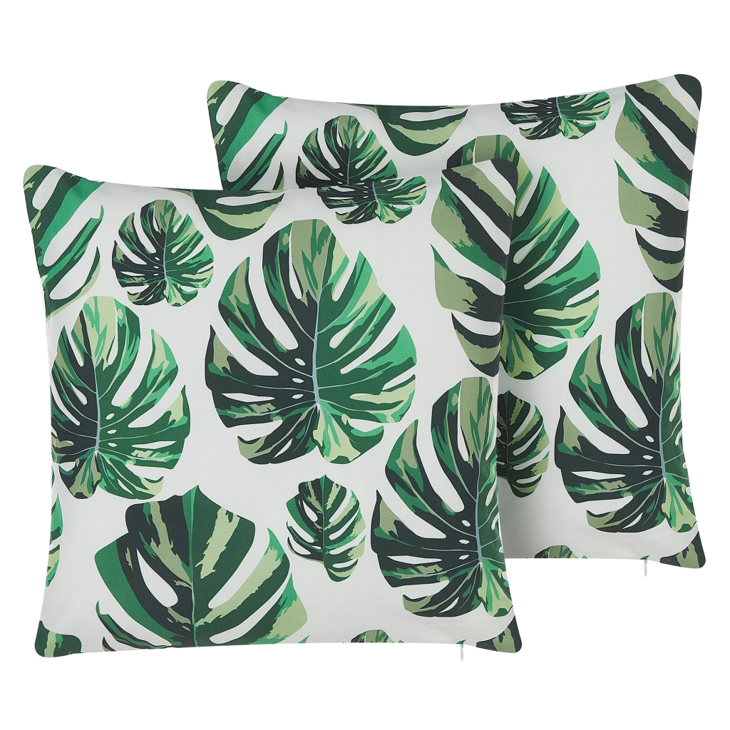 Set di 2 cuscini da esterno in poliestere verde 45 x 45 cm motivo foglia Monstera stampa giardino patio
