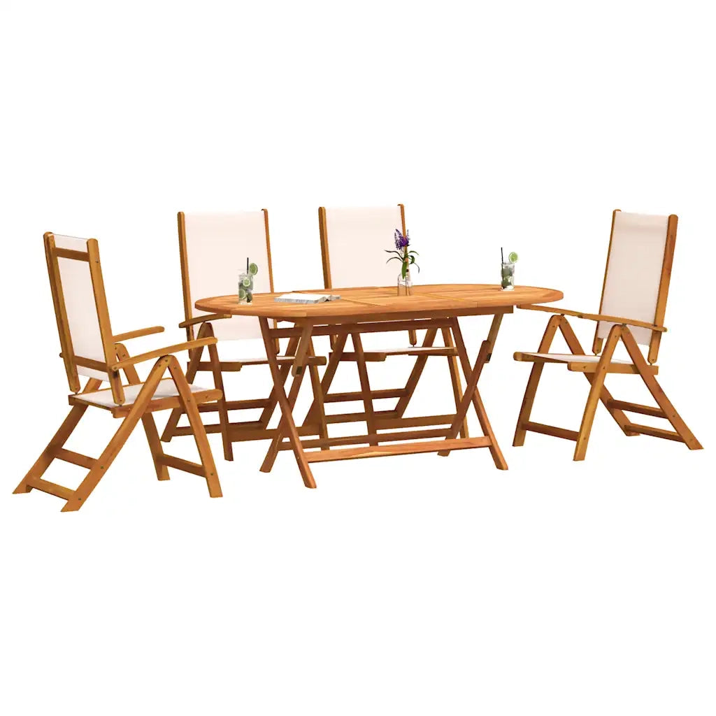 Set Pranzo da Giardino 5pz Legno Massello di Acacia e Textilene