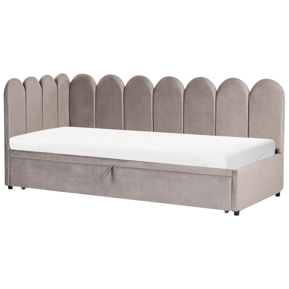 Letto a castello rivestito in velluto tortora 90/180 x 200 cm con rete a doghe