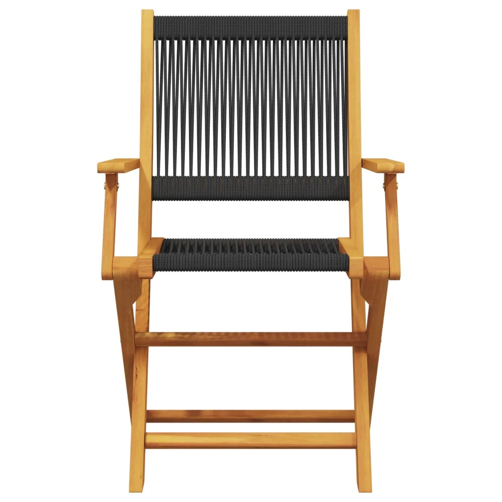 Set da Bistrot 3pz | Set Salotto da Giardino Nero in Polipropilene e Legno Massello