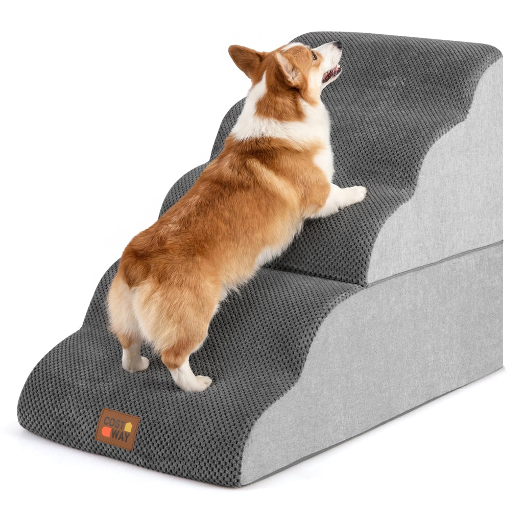 Scale per cani a 5 gradini per letti alti divani e poltrone con rampe trasformabili, Scala in schiuma ad alta densit¨¤ con fondo antiscivolo e copertura lavabile Grigio