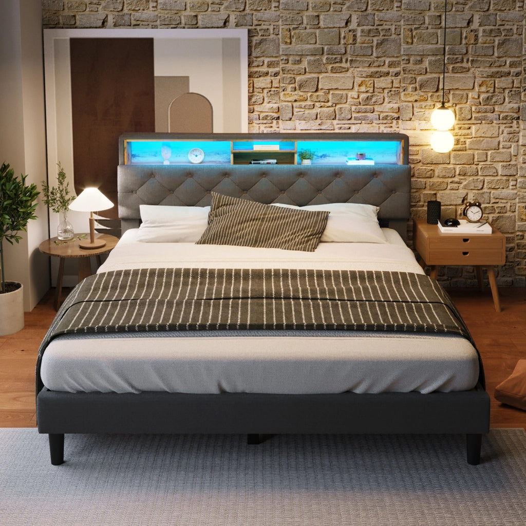 letto imbottito legno grigio 140 x 200 cm