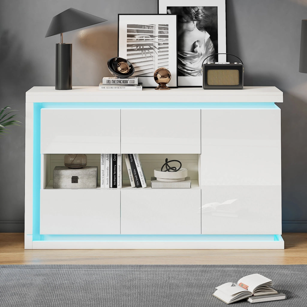 MADIA LED 140x40x84 cm Bianca in truciolare con 3 ante
