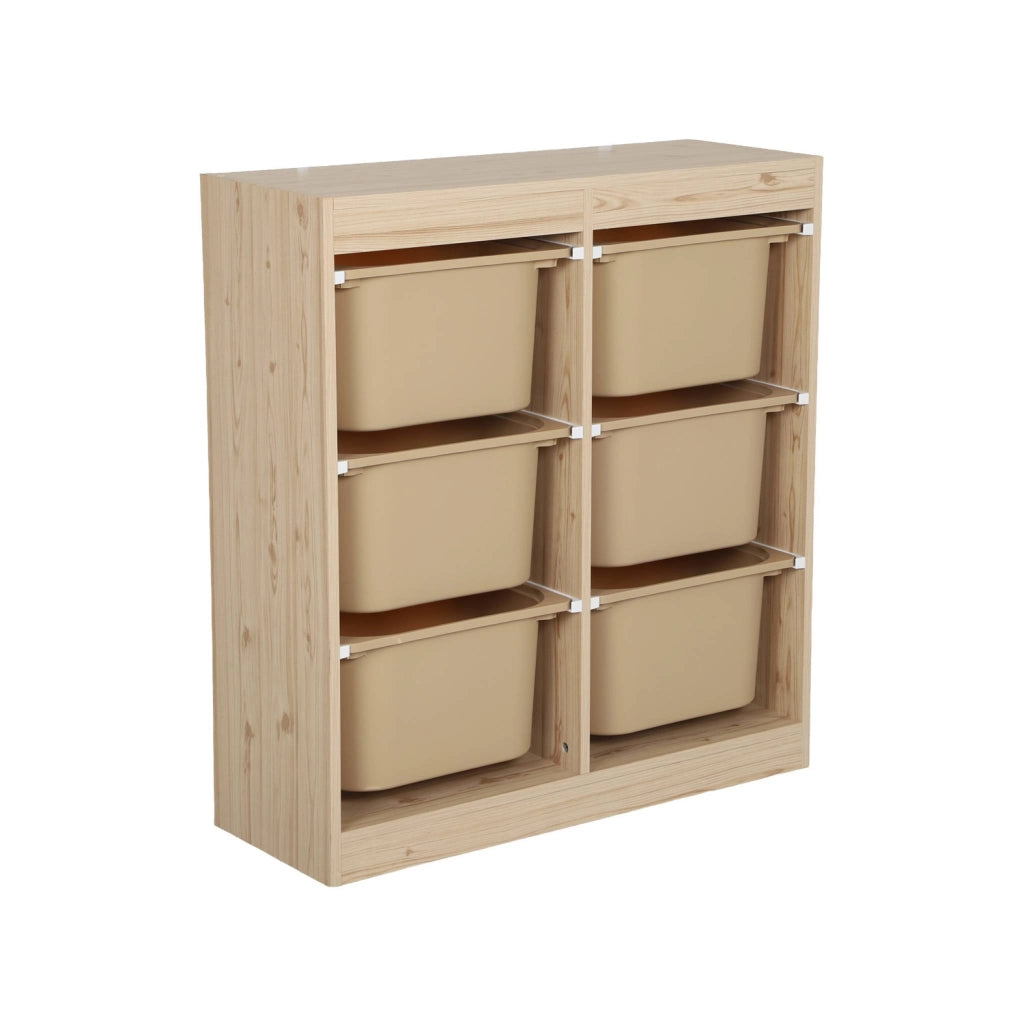 Mobile contenitore per bambini con 6 scatole colorate, beige