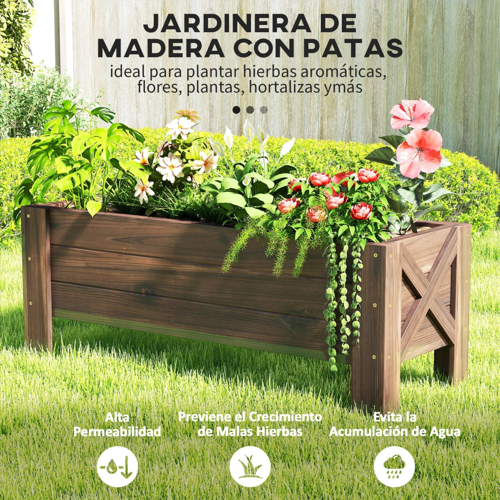 Fioriera in Legno Rettangolare con Gambe ¨C zephmum ¨C Marrone 100x36.5x36 cm