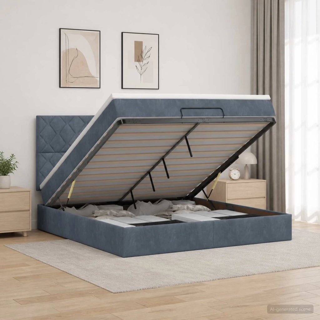 Letto Ottomano con Materasso e LED Grigio Scuro 180 x 200 cm 3458392