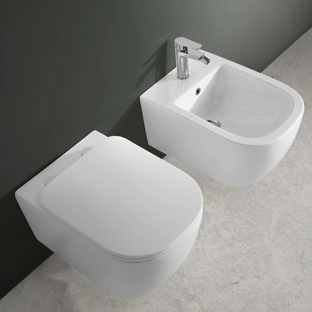 Wc sospeso bianco design quadrato in ceramica con scarico Rimless Kayra