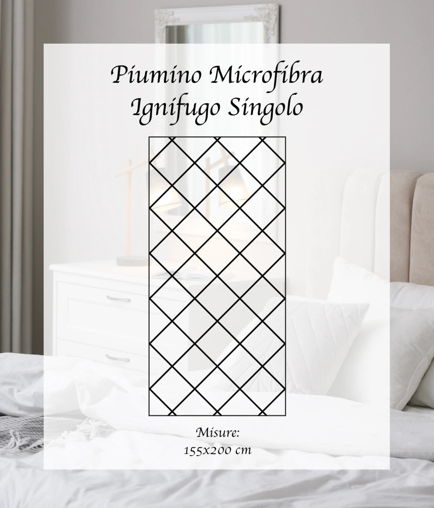 Piumino Letto Bianco Ignifugo Certificato Classe 1IM 100/200/300 Gr Microfibra Anallergica Manopesca Effetto Piuma Prodotto Italiano Hotel Strutture - Piumino 300Gr - Singolo