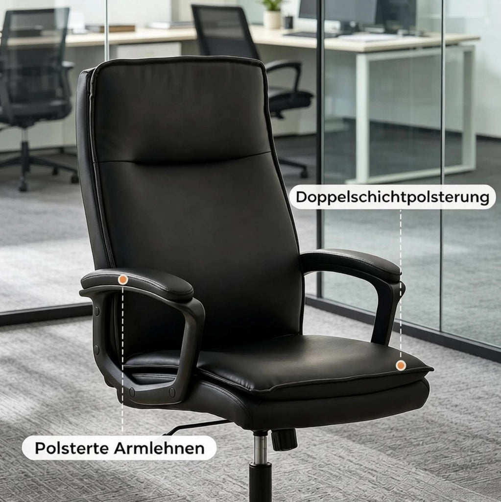 Sedia da ufficio ergonomica nera in PU con altezza regolabile e funzione inclinabile