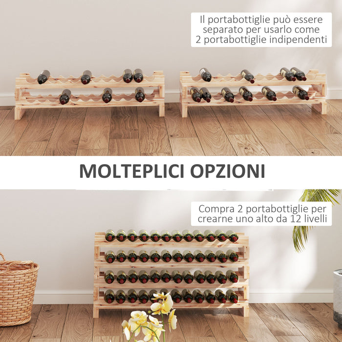 Cantinetta Portabottiglia 4 Ripiani per 48 Bottiglie di Vino 114x28x56,5 cm in Legno di Pino