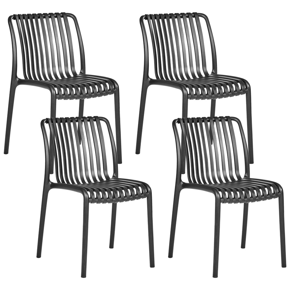 Set di 4 sedie da pranzo in plastica per interni e per esterni senza braccioli impilabili Nero stile minimalista