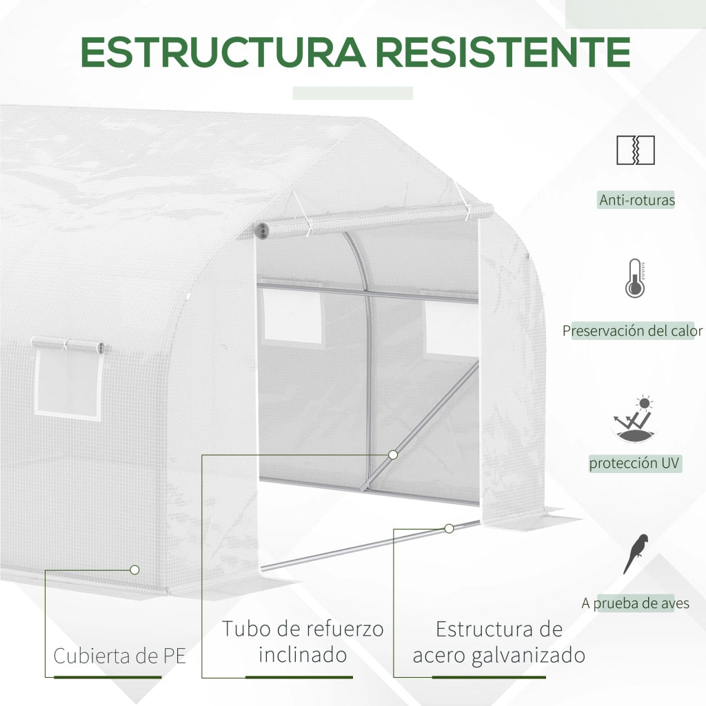 Serra a Tunnel per Giardino ¨C Xylo ¨C 445x300x205 cm, PE 140 g/m2, 6 Finestre, Bianco