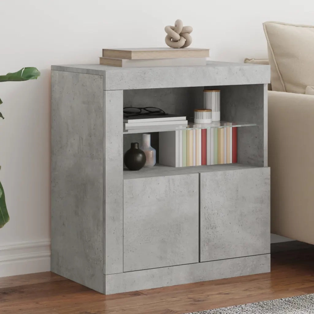 Credenza | Madia | Buffet da pranzo | Armadio da pranzo con Luci LED Grigio Cemento 60,5x37x67 cm