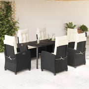 Set da Pranzo da Giardino 7 pz Nero con Cuscini in Polyrattancod mxl 87213