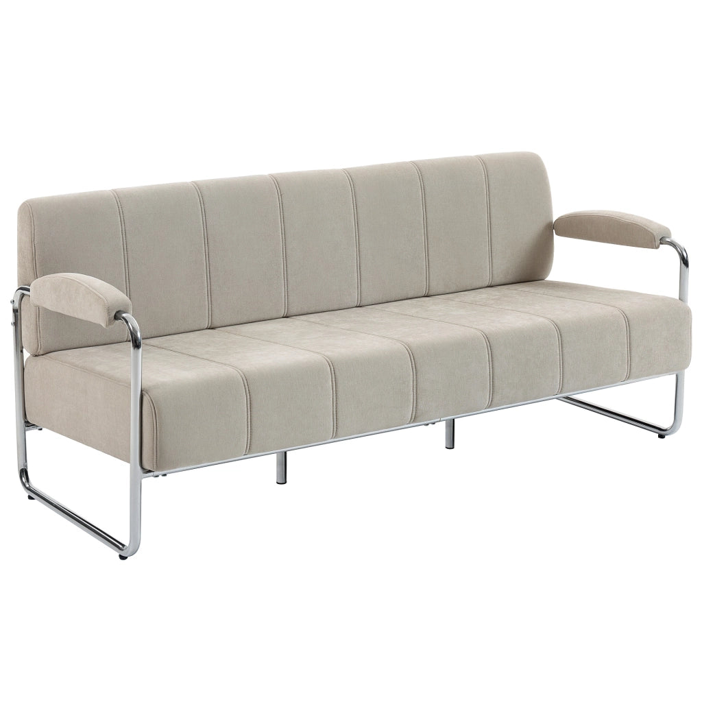 Divano 3 Posti Moderno in Tessuto Ciniglia Beige ¨C Zephmum ¨C Grigio 174x75x76 cm