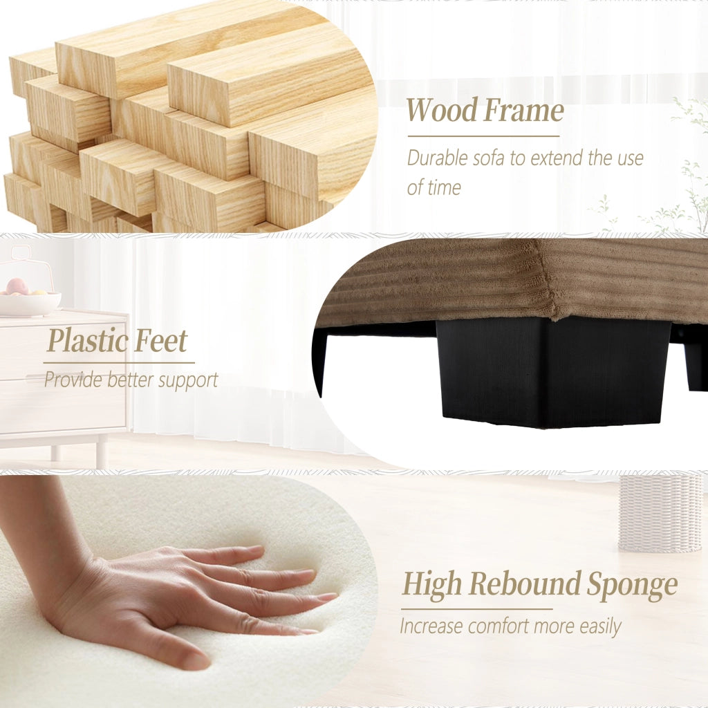 Divano Lineare 2 Posti con Seduta Ultra Profonda; Cuscini Inclusi; Braccioli Imbottiti; Struttura in Legno; in Velluto Cachi