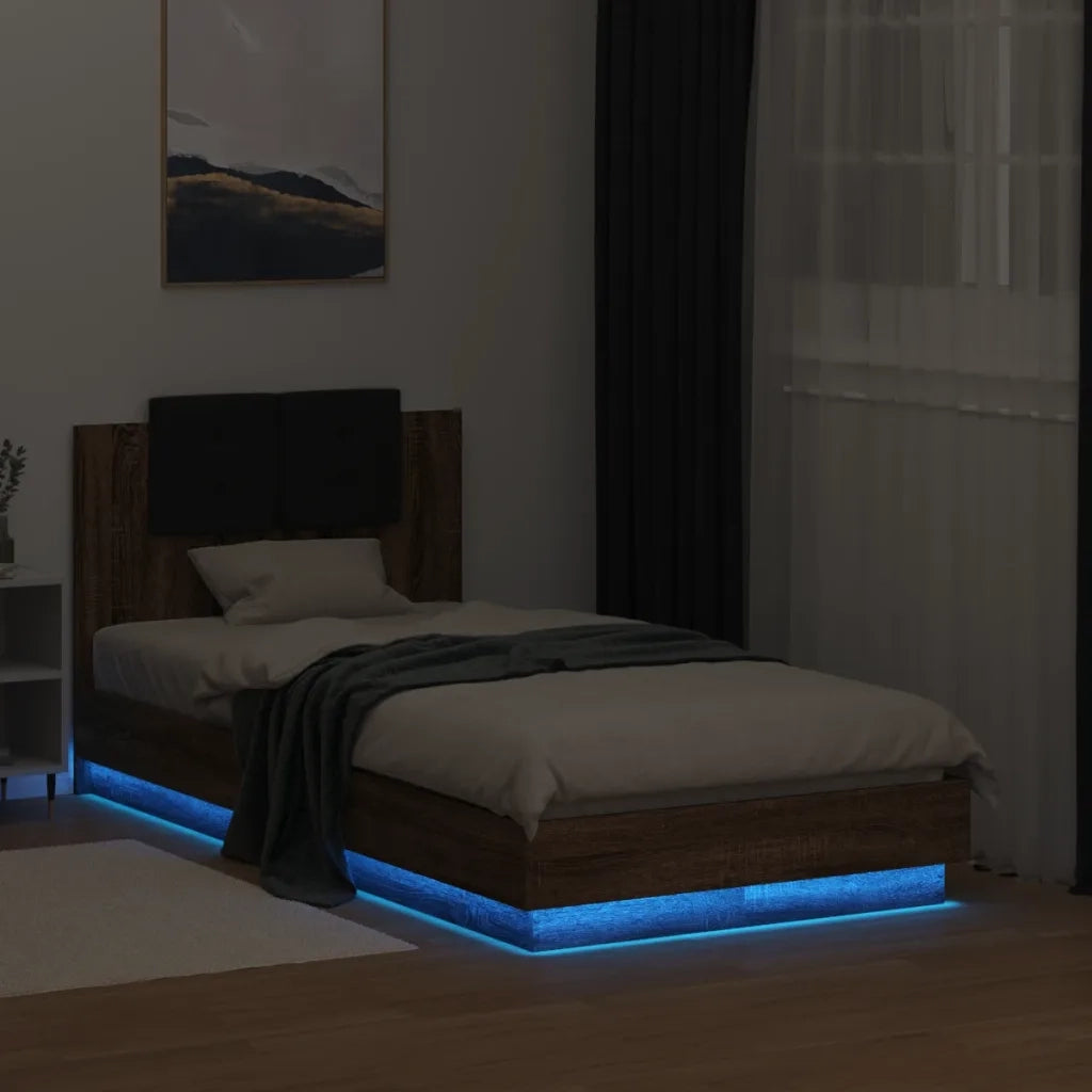 Giroletto con Testiera e LED Rovere Marrone 75x190 cm 3210072